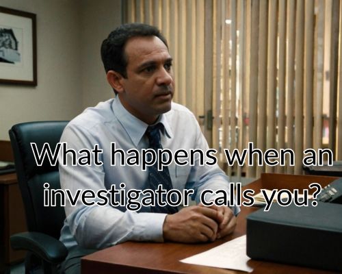 Investigator leans over a cluttered desk.